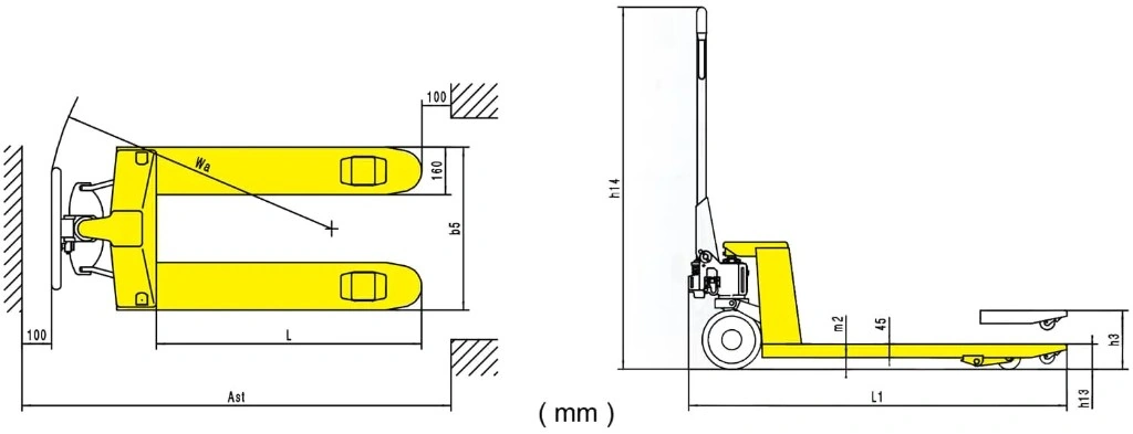 Διαστάσεις χειροκίνητου παλετοφόρου RPV2500CT/RPV3000CT 2500–3000 kg