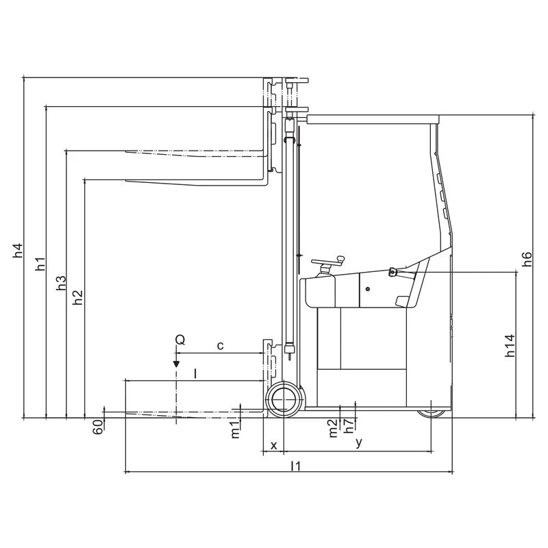 Περονοφόρο στενού διαδρόμου REV10ST-A/REV10ST-B – πλευρική όψη